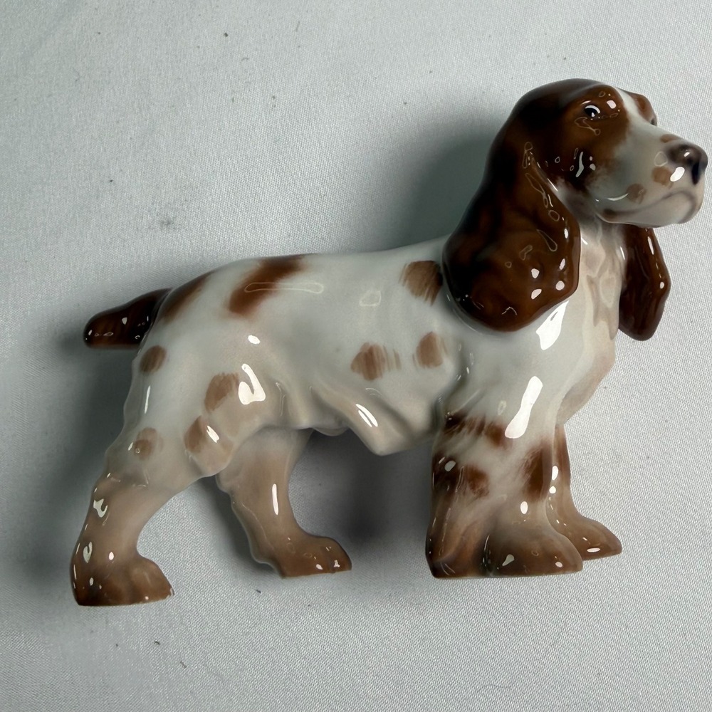 Bing & Grondahl B&G Denmark Porcelain Spaniel Dog Figurine 2172 White Brown